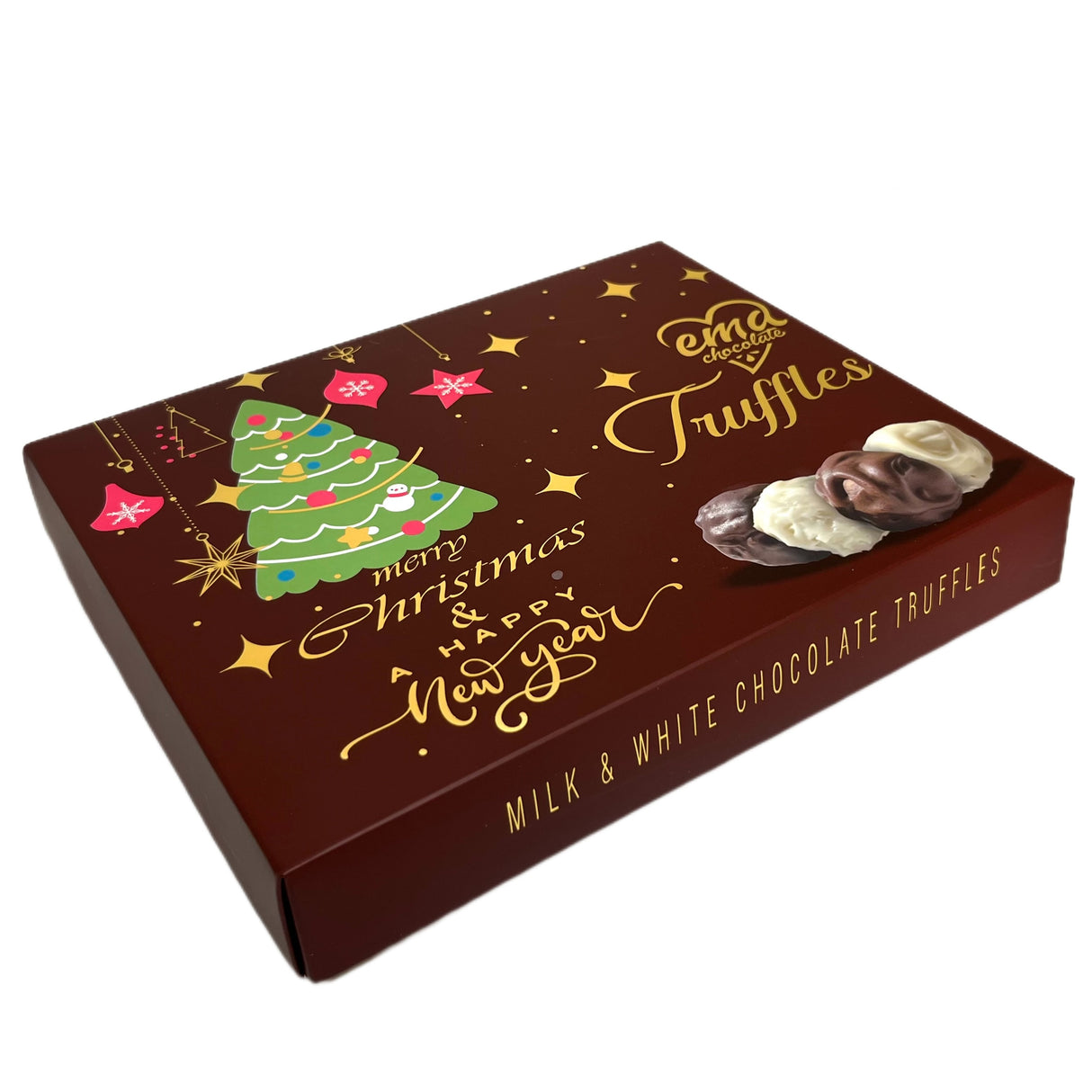 Ema Chocolate Milk and White Chocolate Truffles with Hazelnut Cream Filled- Merry Christmas Box - 250g