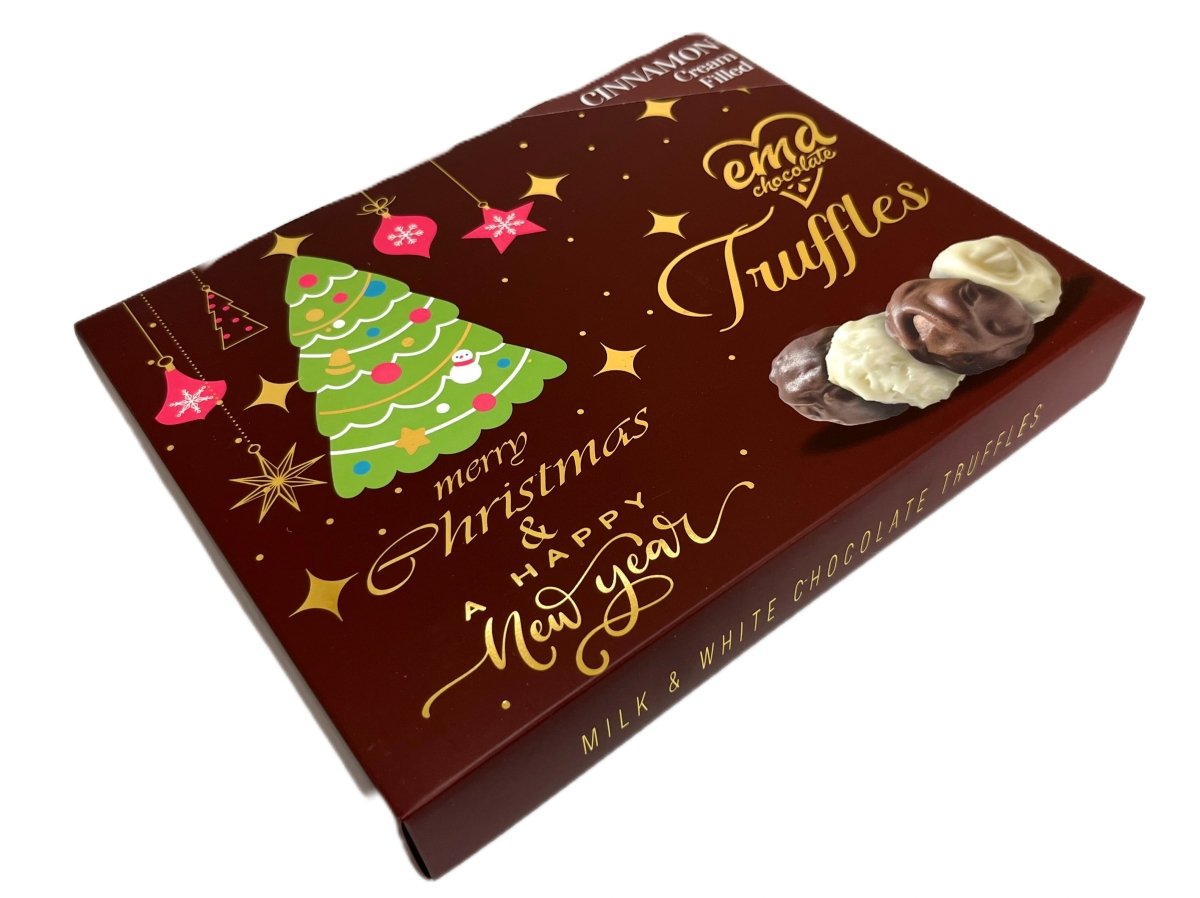 Ema Chocolate Milk and White Chocolate Truffles with Cinnamon Cream Filled - Merry Christmas Box - 250g - TryAladdin