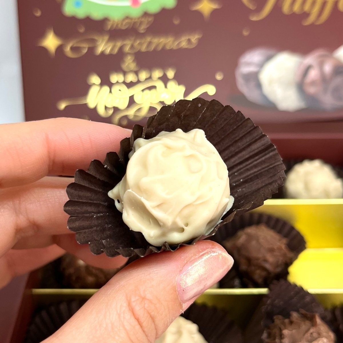 Ema Chocolate Milk and White Chocolate Truffles with Hazelnut Cream Filled - Merry Christmas Box - 250g - TryAladdin