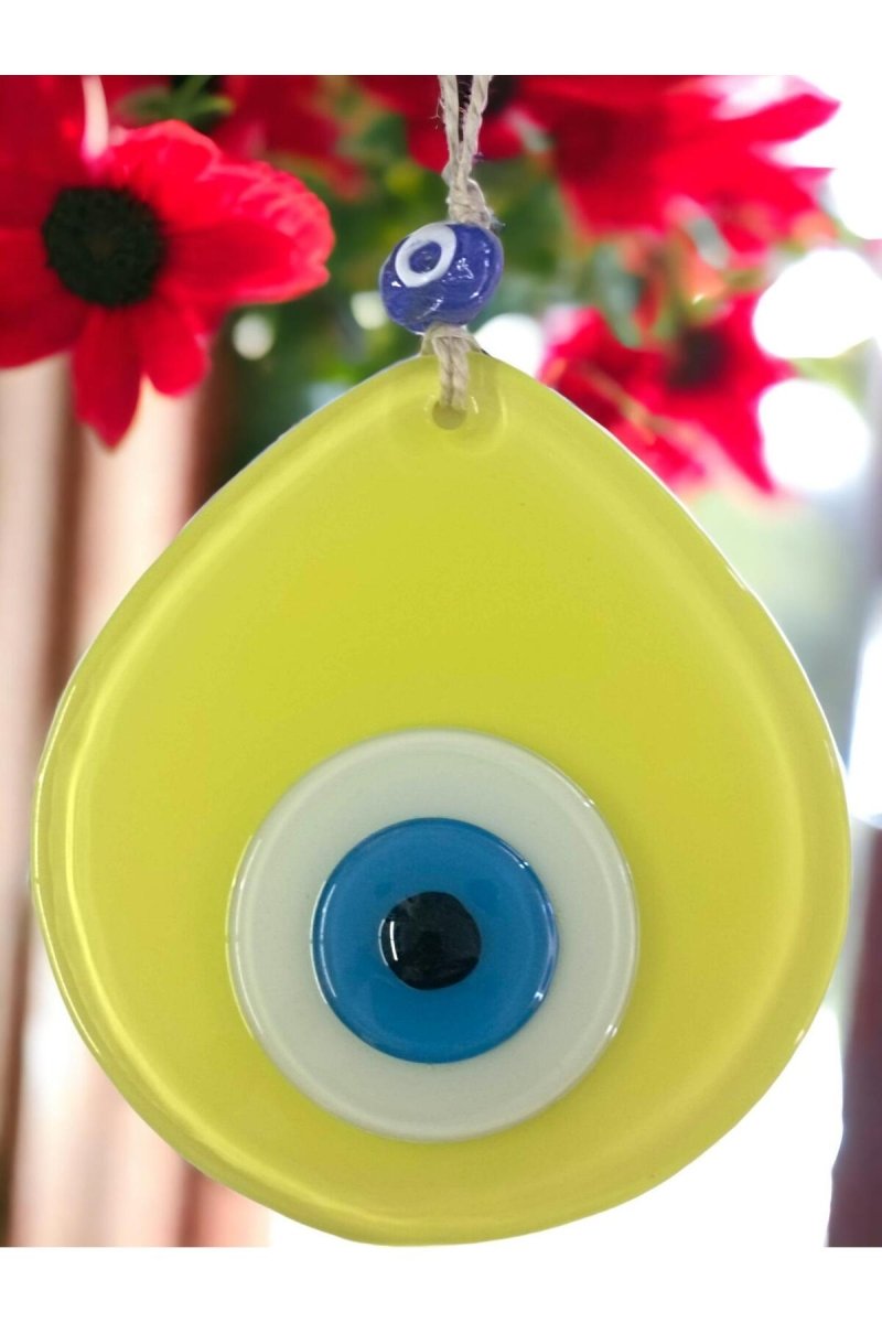 Blue Nazar Beads Yellow Color Drop Pattern Handmade Wall Ornament - TryAladdin