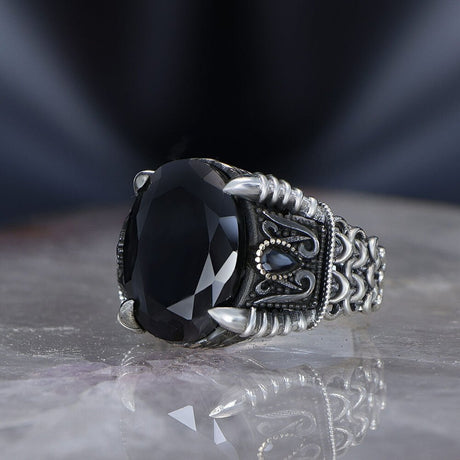 Tesbihevim | Chain Series Men's Silver Ring with Zircon Stone - TryAladdin