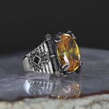 Tesbihevim | Men's Silver Ring with Citrine Stone - TryAladdin