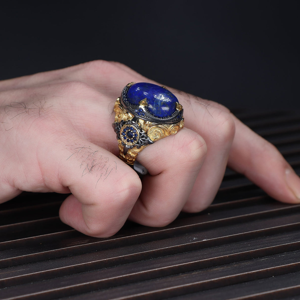 Tesbihevim | Men's Silver Ring with Lapis Lazuli Stone - TryAladdin