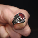 Tesbihevim | Men's Silver Ring with Red Agate Stone - TryAladdin