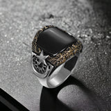 Tesbihevim | Men's Silver Onyx Stone Crescent Model Men's Silver Ring - TryAladdin