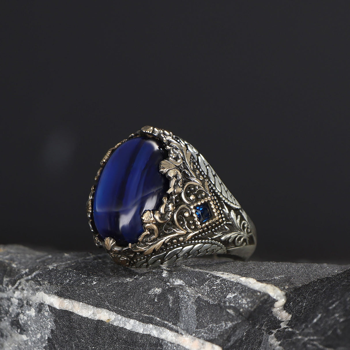 Tesbihevim | Men's Silver Ring with Tiger's Eye Stone - TryAladdin