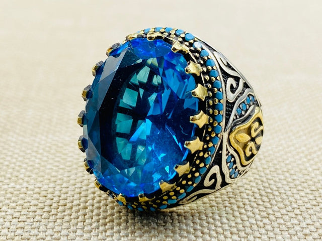 Aquamarine Stone Silver Men's and Women's Ring - TryAladdin