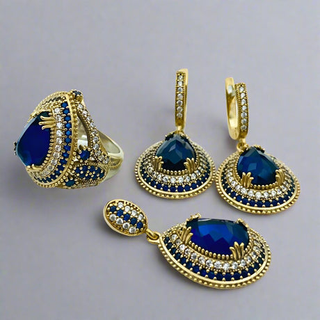 Istanbul | Sapphire Ottoman Style Handmade Silver Jewelry Set - TryAladdin