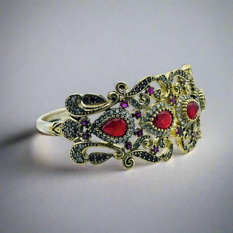 Istanbul Jewelry | Silver Ruby Ottoman Cuff Bracelet - TryAladdin