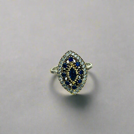 Istanbul Jewelry | Sapphire Marquise Ottoman Style Handmade Silver Ring - TryAladdin