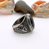 Black Onyx Oval Stone Silver Men's Ring - TryAladdin