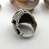 Black Onyx Stone Double Headed Eagle Silver Ring - TryAladdin