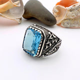 Blue Aquamarine Men's Silver Ring - TryAladdin