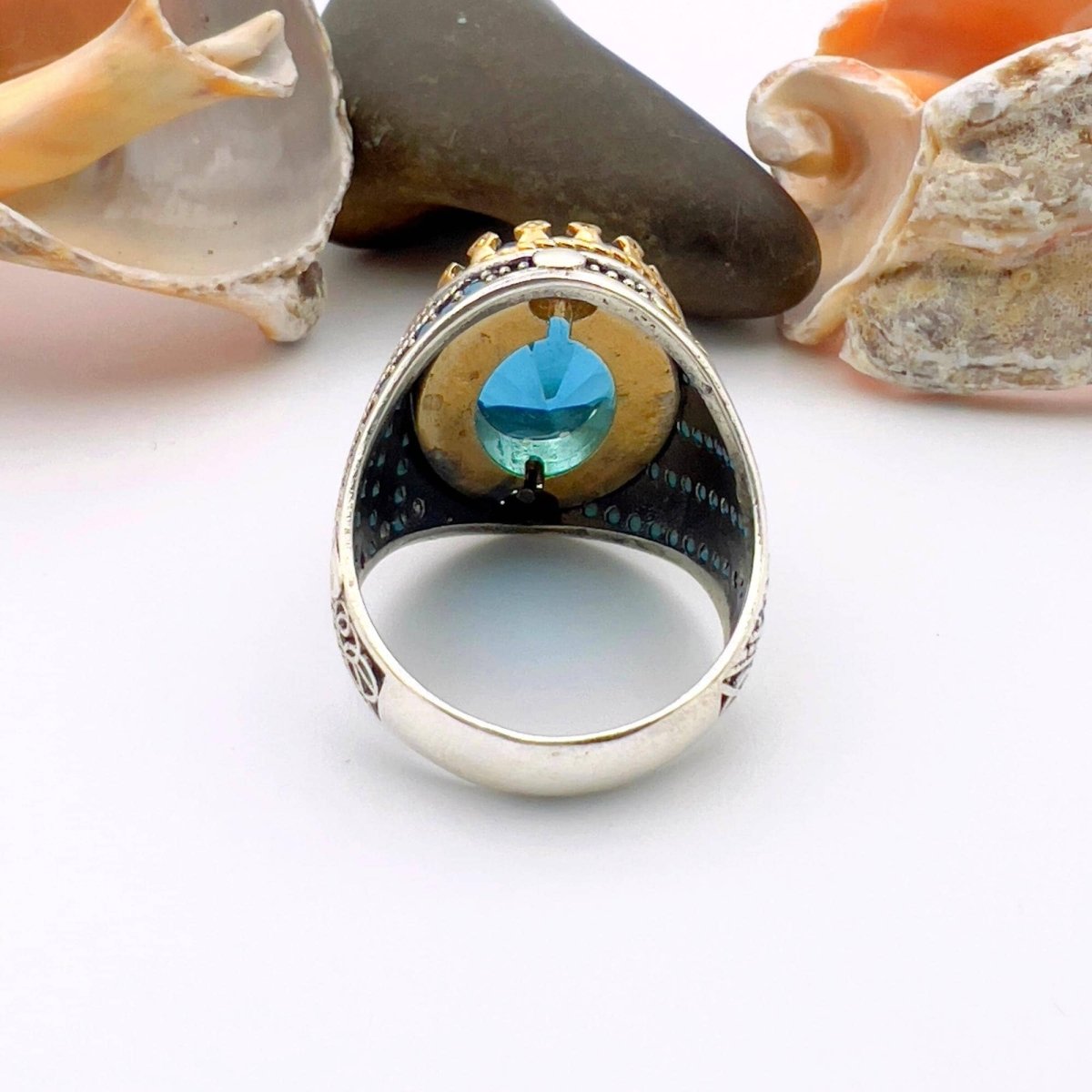 Blue Oval Aquamarine Stone Men's Ring - TryAladdin