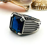 Blue Sapphire Squared Stone Men's Ring - TryAladdin