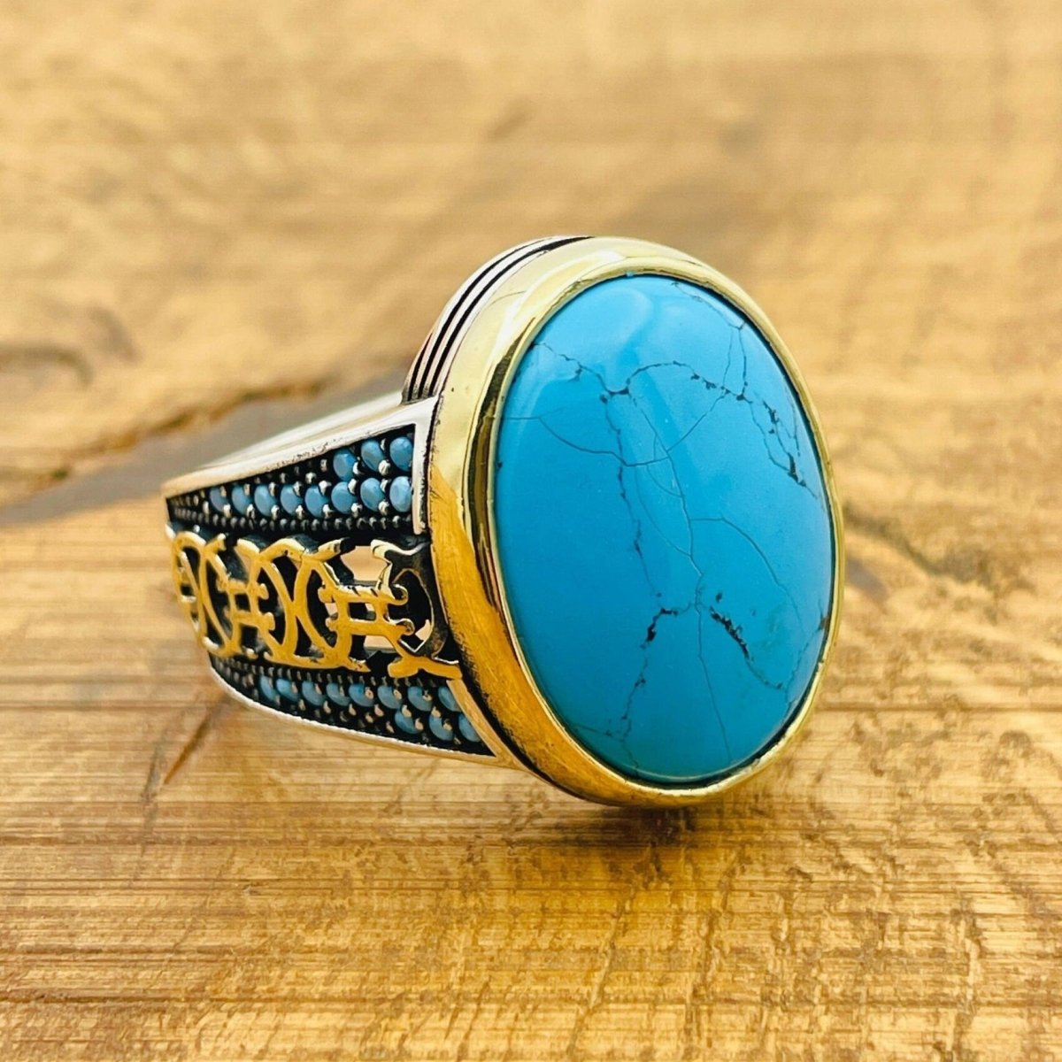 Blue Turquoise Silver Ring for Men - TryAladdin