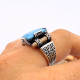 Blue Turquoise Squared Stone Unisex Ring - TryAladdin