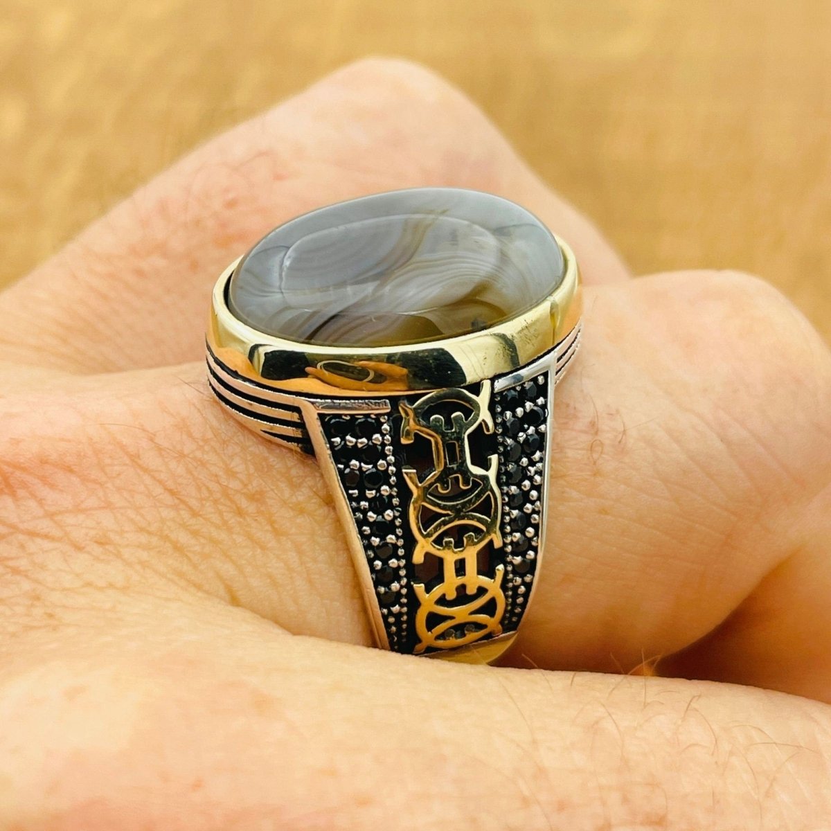 Brown Agate Silver Ring for Men - TryAladdin