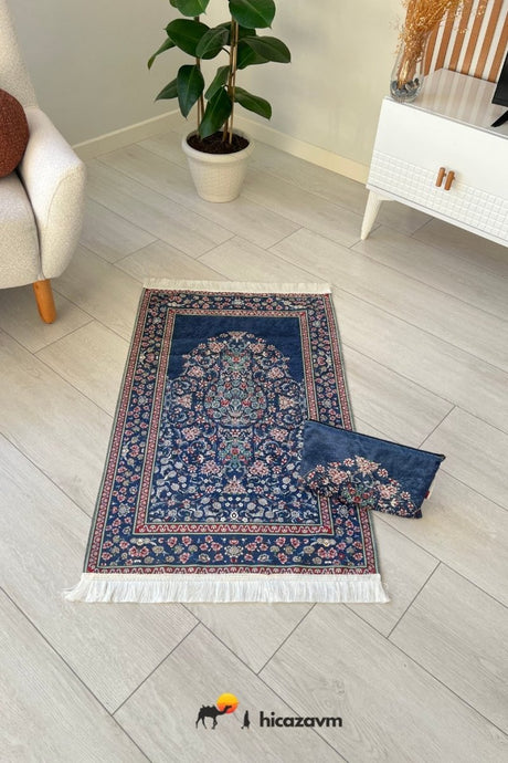 Carpet Pattern Prayer Rug with Bag (Blue) - TryAladdin