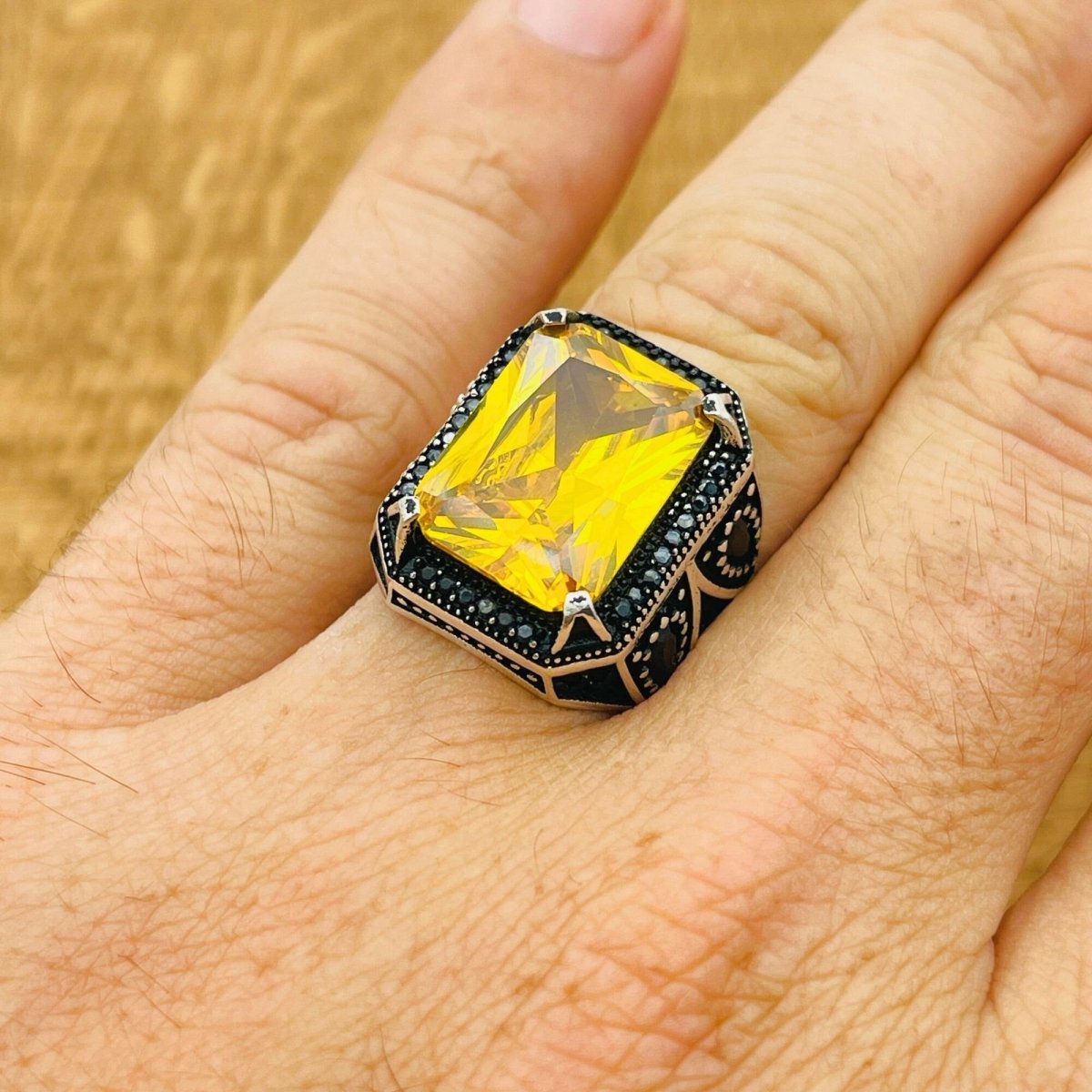 Citrine Stone Square Ring - TryAladdin