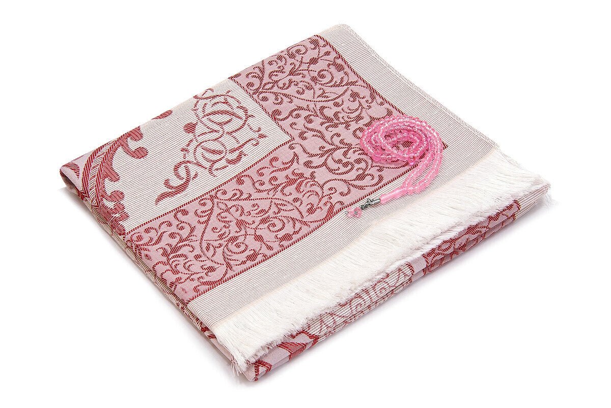 Cylender Boxed Prayer Rug and Pearl Tasbih Gift Set. Pink - TryAladdin