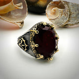 Dark Red Tourmaline Oval Stone Men's Ring - TryAladdin