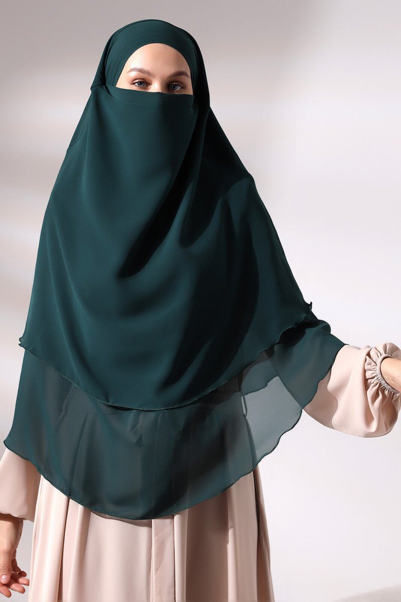 Emerald Green Three Layer Veiled Short Chiffon Hijab Souffle Scarf - TryAladdin