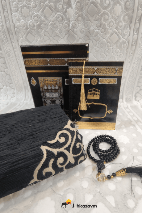 Gold Leaf Embroidered Prayer Rug Set with Drawered Box - TryAladdin