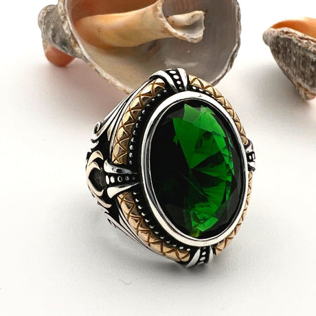 Green Emerald Sword Men's Ring - TryAladdin