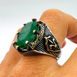 Green Tourmaline Oval Stone Men's Ring - TryAladdin