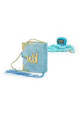 Hajj Umrah Gift Set with Mini Quran, Crystal Stone Prayer Bead and Stone Designed Dhikrmatic, Blue Color - TryAladdin