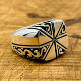 Hand Embroidered Square Model Men's Silver Ring - TryAladdin