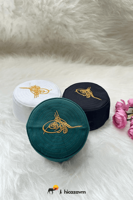 Hard Embroidered Children's Prayer Cap with Ottoman Tugra Design - TryAladdin