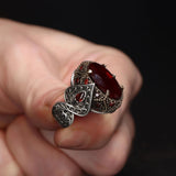 Tesbihevim | Men's Silver Ring with Red Zircon Stone - TryAladdin