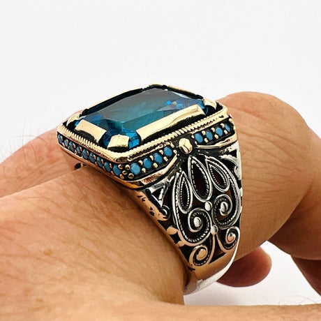 Men's Aquamarine Blue Stone Ring - TryAladdin