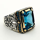 Men's Aquamarine Blue Stone Ring - TryAladdin