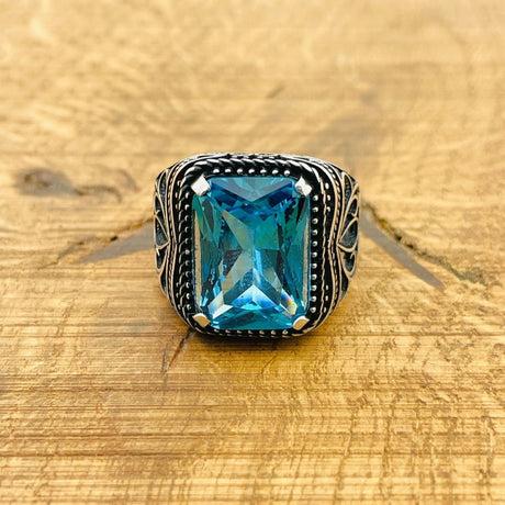 Men's Aquamarine Square Ring - TryAladdin