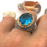 Men's Aquamarine Stone Blue Oval Ring - TryAladdin