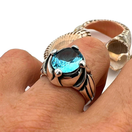 Men's Aquamarine Stone Blue Ring - TryAladdin