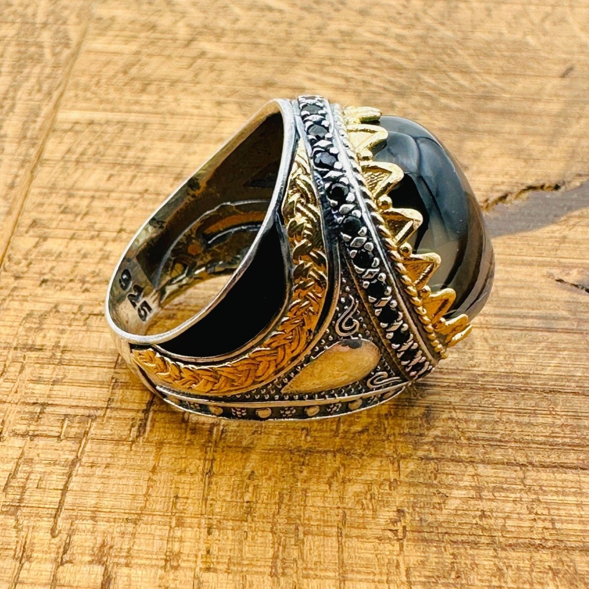 Men’s Black - Brown Agate Ring - TryAladdin