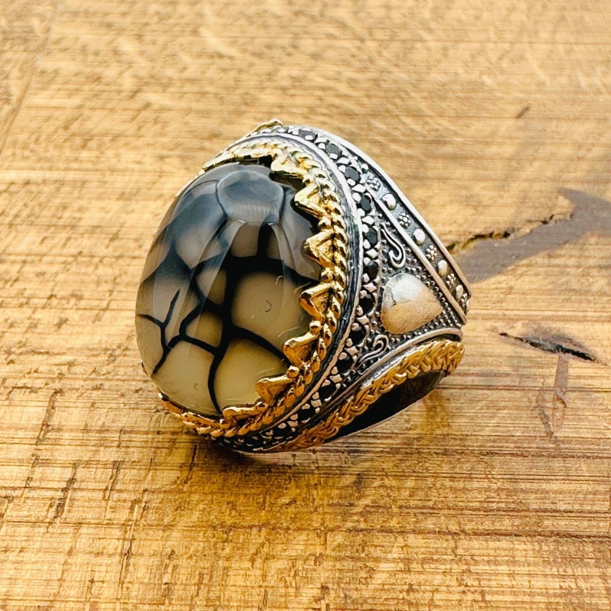 Men’s Black - Brown Agate Ring - TryAladdin