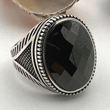 Men's Black Onyx Oval Stone Silver Ring - TryAladdin