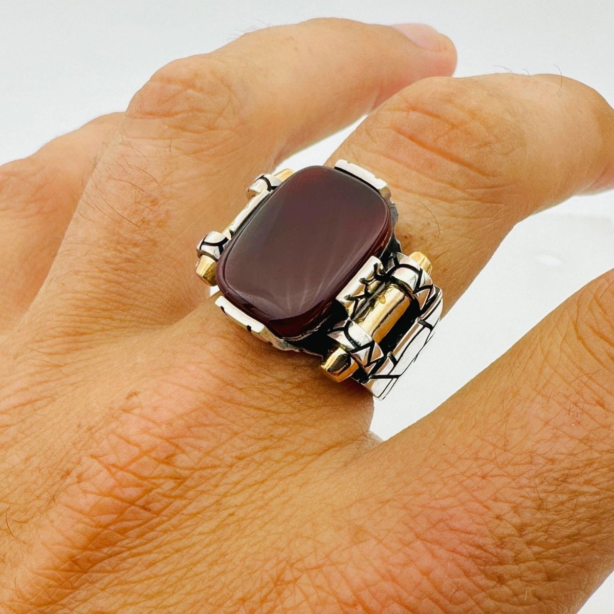 Men's Black Onyx Square Sterling Silver Gemstone Ring - TryAladdin