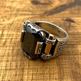 Men's Black Onyx Squared Stone Silver Ring - TryAladdin