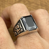 Men's Black Onyx Stone Silver Ring - TryAladdin