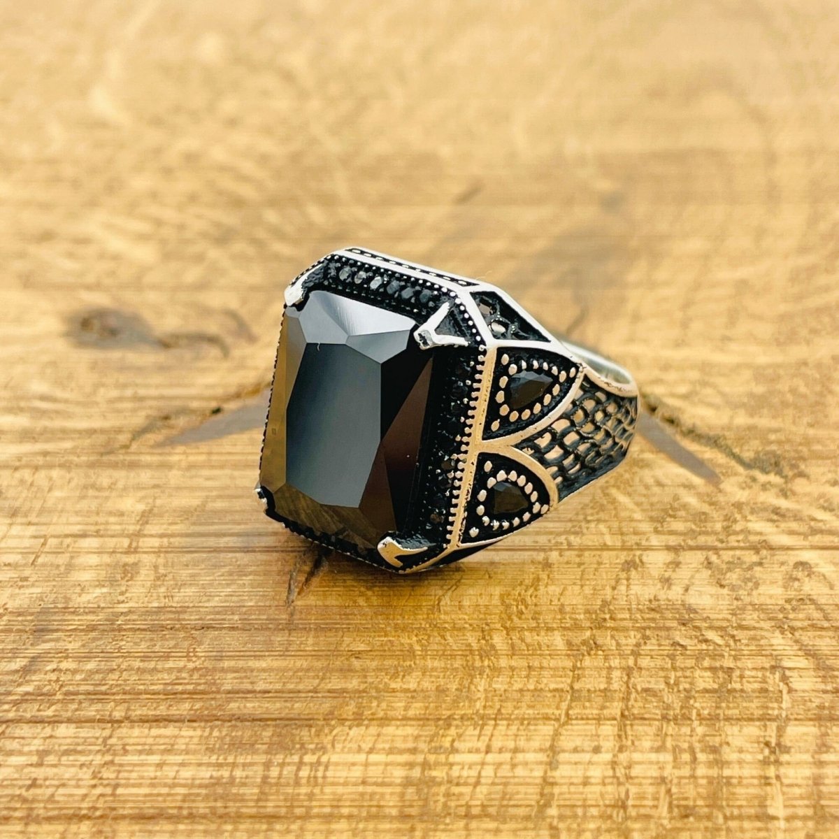 Men's Black Zircon Square Ring - TryAladdin