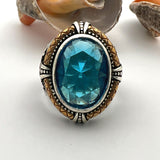 Men's Blue Aquamarine Stone Anchor Ring - TryAladdin