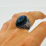 Men's Blue Lapis Lazuli Silver Ring - TryAladdin