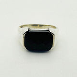 Men's Blue Sapphire Rectangle Silver Ring - TryAladdin