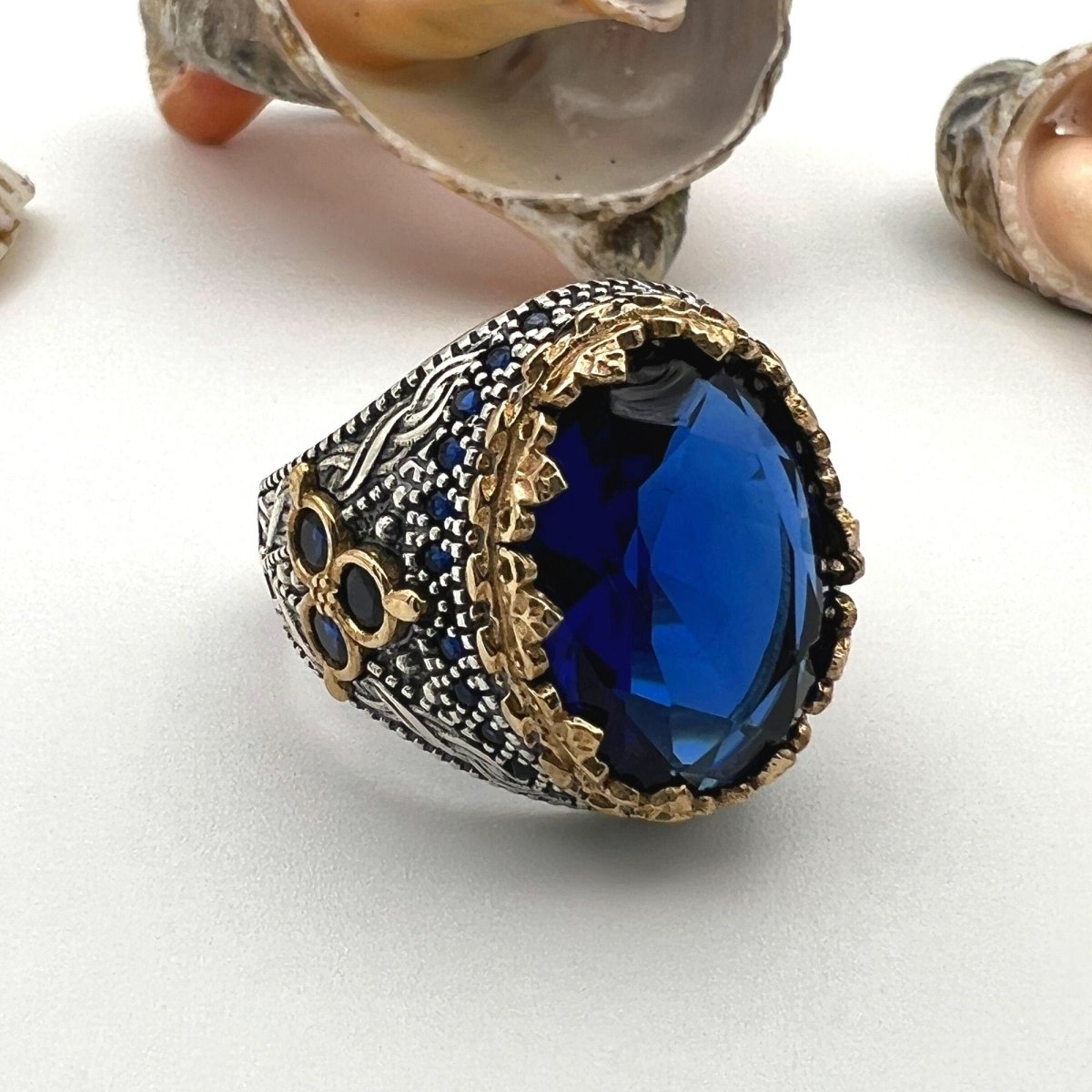 Men's Blue Sapphire Stone 925 Sterling Silver Ring - TryAladdin